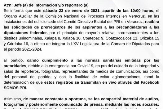 ANUNCIA PRI INICIO DE  REGISTRO DE PRECANDIDATOS A DIPUTADOS FEDERALES