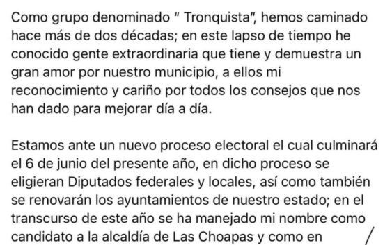 En página Facebook de Renato Tronco publica que no contenderá por la alcaldía y llama a votar por Morena