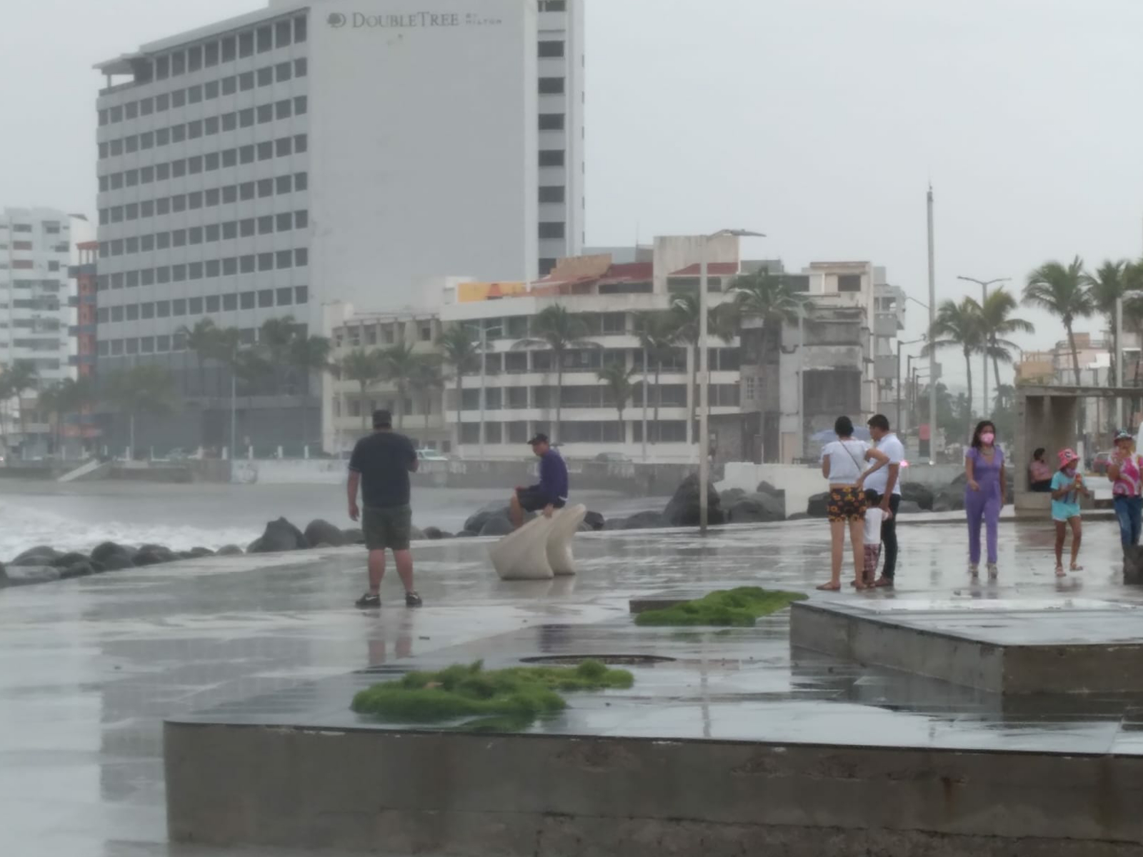 A unas horas de que toque tierra el huracán Grace, familias aprovechan para tomarse fotos en el bulevar de Veracruz