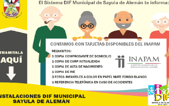 Este lunes 30 de Agosto adultos mayores podrán realizar los trámites de credencialización y afiliación al INAPAM en Sayula de Alemán