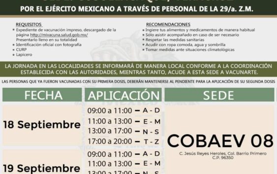 Vacunacion en Cosoleacaque para 18 a 39 años