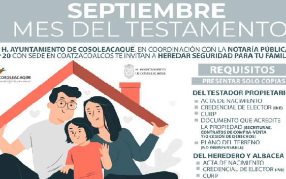 Inicia en Cosoleacaque campaña “Septiembre, mes del Testamento”