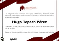 LOS INTEGRANTES DE LA COMISION ESTATAL PARA LA ATENCION Y PROTECCIÓN DE LOS PERIODISTAS DAN SU SENTIDO PESAME POR EL FALLECIMIENTO DEL COMPAÑERO HUGO TEPACH