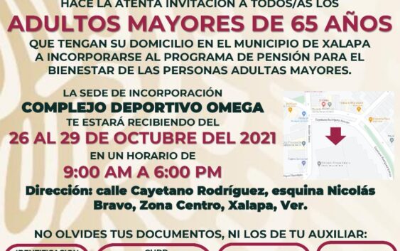 Inscripción para adultos mayores de 65 más en Xalapa