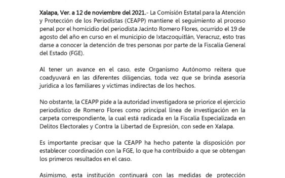 Mantiene CEAPP seguimiento a investigación por homicidio del periodista Jacinto Romero
