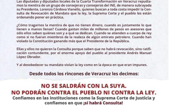 Diputados y Diputadas locales de MORENA cierran filas contra INE por suspensión de Revocación de Mandato.