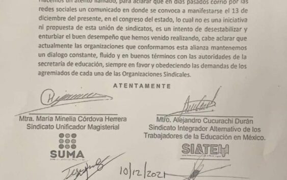 Sindicatos magisteriales se deslindan de llamado a manifestaciones; hay diálogo con la SEV