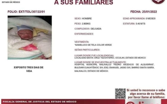 Abandonan a recién nacido a costado de carretera en Edomex; tiene 3 días de vida