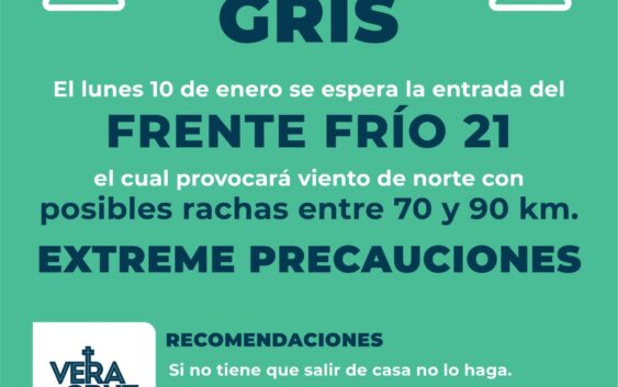 Alerta gris por vientos del norte ante la entrada del Frente Frío No. 21