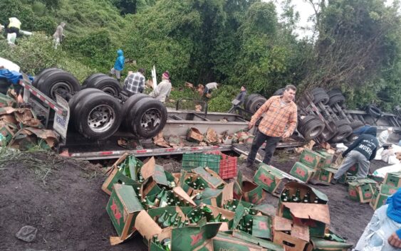 Se voltea camión con cerveza en Nautla