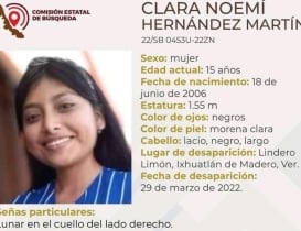 Hallan muerta a Clara Noemí, joven de 15 años desaparecida desde el 29 de marzo en Veracruz