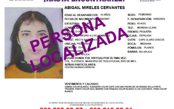 Localizan en Huichapan Hidalgo a Abigail, estaba bajo su propia voluntad con su novio conocido a través de Facebook.