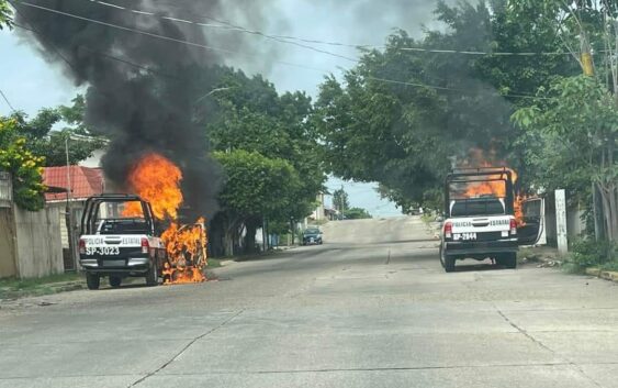 Queman dos patrullas en Coatzacoalcos a la policía estatal