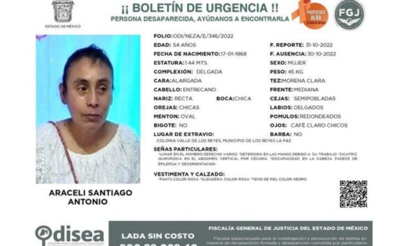 Araceli Santiago desapareció de su casa en La Paz y fue vista en Ixtapaluca