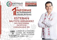 Rinde hoy Esteban Bautista primer informe de actividades como diputado federal
