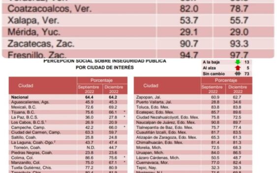 Desciende Coatzacoalcos 4 puntos porcentuales en la percepción de inseguridad entre su población