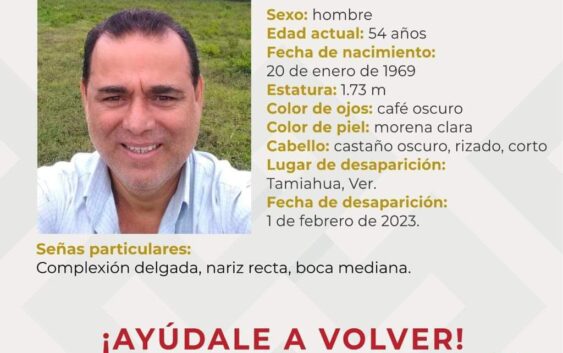 Emiten alerta por desaparición del exalcalde panista de Naranjos Amatlán Julio César Gómez Obando