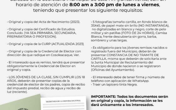 Realiza Ayuntamiento de Cosoleacaque la inscripción para el reclutamiento militar Nacional.