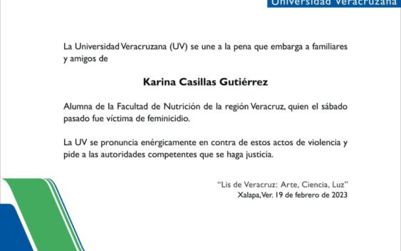 Repudia la UV feminicidio de Karina Casillas Gutiérrez y exige justicia