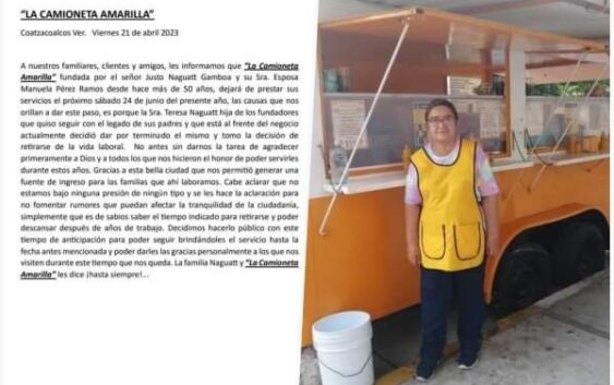 Después de 50 años cierra los tacos de la camioneta amarilla en Coatzacoalcos