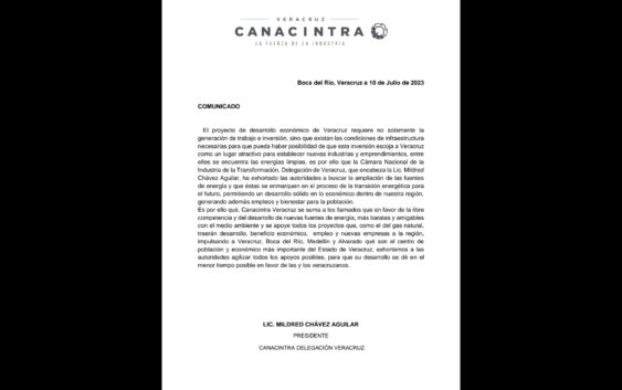 CANACINTRA VERACRUZ EXHORTA A AUTORIDADES IMPULSAR TRANSICIÓN ENERGÉTICA Y EL DESARROLLO ECONÓMICO EN LA REGIÓN