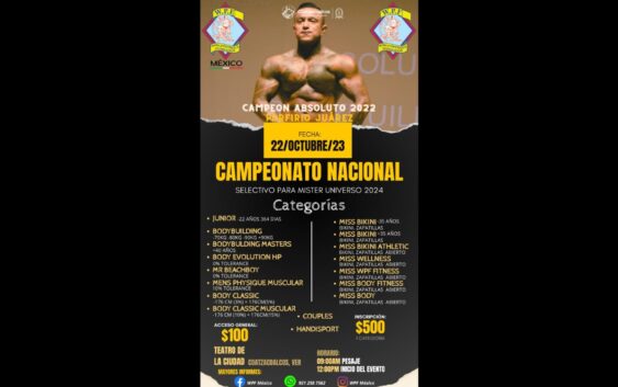 Coatzacoalcos será sede del Campeonato Nacional de fisicoculturismo de la WPF México