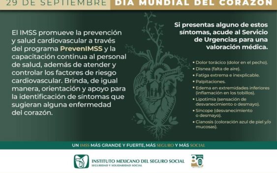 Exhorta IMSS Veracruz Sur a mantener vida saludable para cuidar el corazón