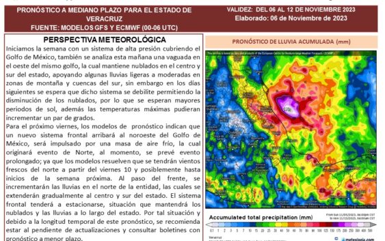 Fuertes lluvias a partir del próximo viernes en Veracruz