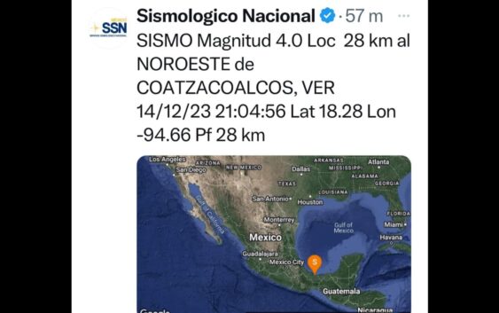 Sismo de magnitud 4.0 sacude Coatzacoalcos, Veracruz