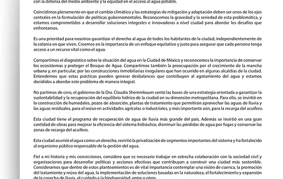 Responde Clara Brugada a Greenpeace sobre la problemática del agua