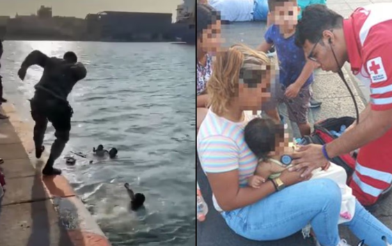 Policías rescatan a bebé que cayó al mar en su carriola en Veracruz