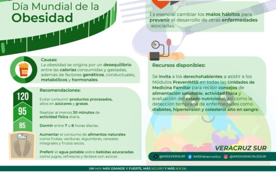 Invita IMSS Veracruz Sur a población en general a tener estilos de vida saludables y con ello prevenir obesidad