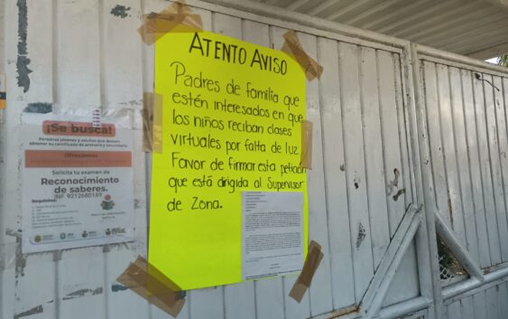 Sufren más de 700 estudiantes por falta de energía eléctrica en primarias de Ciudad Olmeca