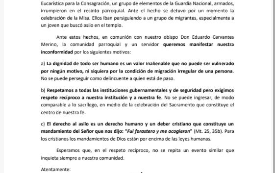 Irrumpen elementos de Guardia Nacional armados en Iglesia de Río Blanco