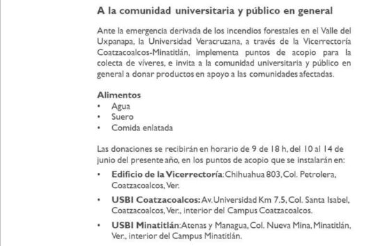 Instala UV centros de acopio para llevar ayuda a Uxpanapa, tras incendios forestales