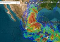 SIAT-CT para Veracruz: Naranja por ciclón acercándose para el norte de Veracruz, amarillo y verde por ciclón alejándose para el centro y sur