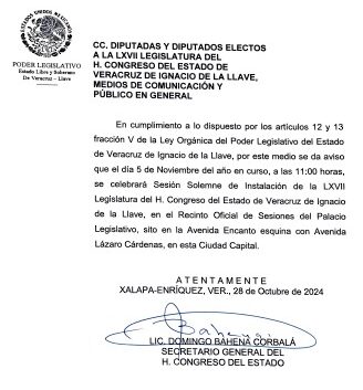 Este 5 de noviembre, inicia funciones la LXVII Legislatura de Veracruz