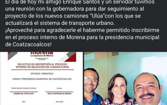 Pedro Miguel Rosaldo se inscribe al proceso interno de Morena para la alcaldía en Coatzacoalcos