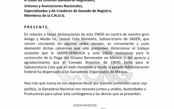 CNOG rechaza calumnias y refrenda apoyo al Subsecretario Leonel Cota Montaño