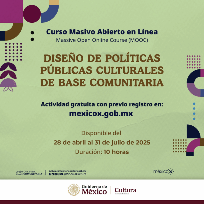 DISPONIBLE NUEVA EDICIÓN DEL CURSO GRATUITO EN LÍNEA: “DISEÑO DE POLÍTICAS CULTURALES COMUNITARIAS”