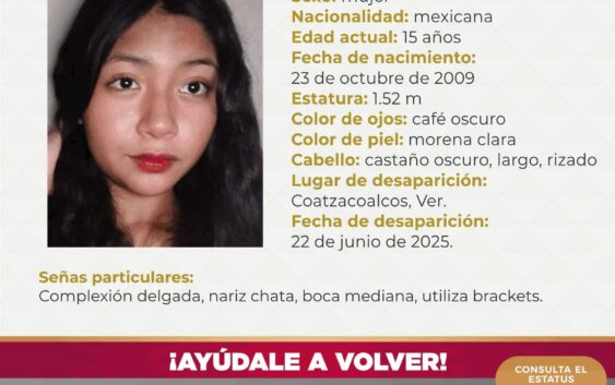 Desaparece adolescente de 15 años en Coatzacoalcos