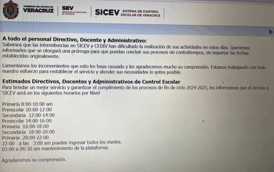 EN RIESGO ENTREGA DE DOCUMENTOS A ESTUDIANTES QUE CONCLUYERON SUS ESTUDIOS POR COLPSO DE PLATAFORMA DE LA SEV: DOCENTES EXIGEN SOLUCIÓN URGENTE A CLAUDIA TELLO