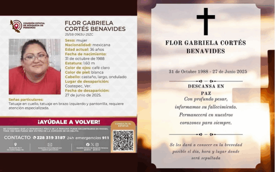 Hallan sin vida a Flor Gabriela Cortés Benavides, reportada como desaparecida en Coatepec