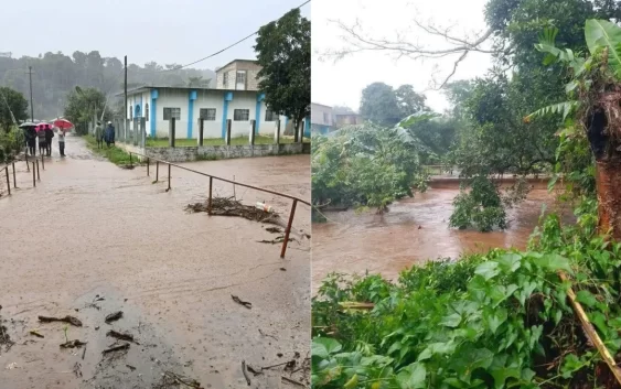 Frente frío 16 desborda arroyo en Soteapan; alerta en la comunidad de Hilario C. Salas por inundaciones
