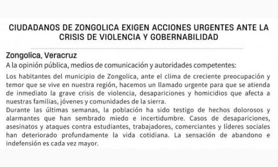 Solicitan instalación de Concejo Municipal en Zongolica ante crisis de violencia
