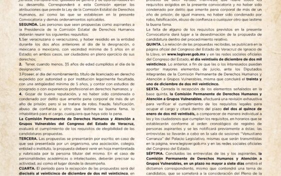 Emite Comisión la convocatoria para designar titular de la CEDH