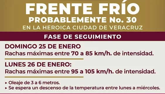Frente Frío 30 traerá norte intenso