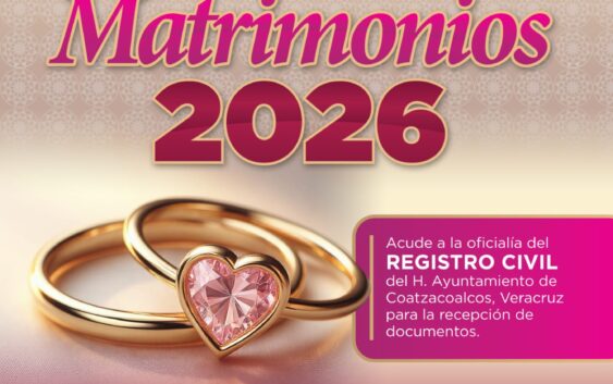 Invitan a parejas de Coatzacoalcos a inscribirse en la Campaña de Matrimonios 2026.