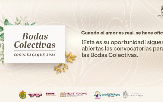 ¡Aprovecha! Aún hay espacios disponibles para las Bodas Colectivas Cosoleacaque 2026