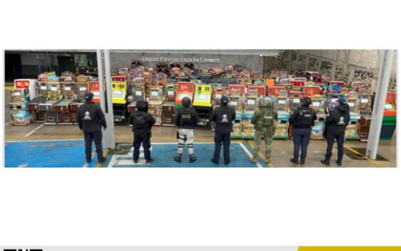 En Xalapa, FGE, Fuerzas Federales y Estatales aseguran 180 máquinas tragamonedas durante cateos en 15 establecimientos